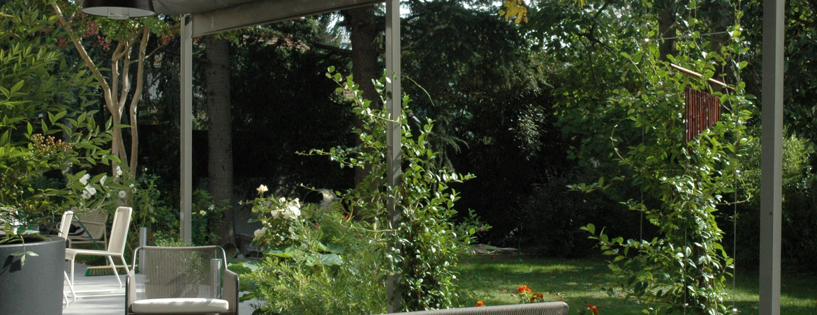 Pergola avec des plantes grimpantes, faire de l'ombre pour le salon de jardin