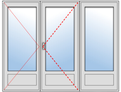 Porte-fenêtre aluminium deux vantaux + un fixe